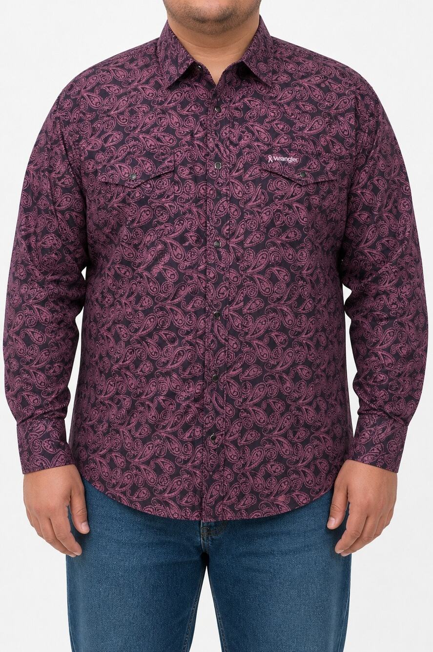 Wrangler Shirt Mens XL Black Pink Western Pearl Snap Breast Cancer Awareness